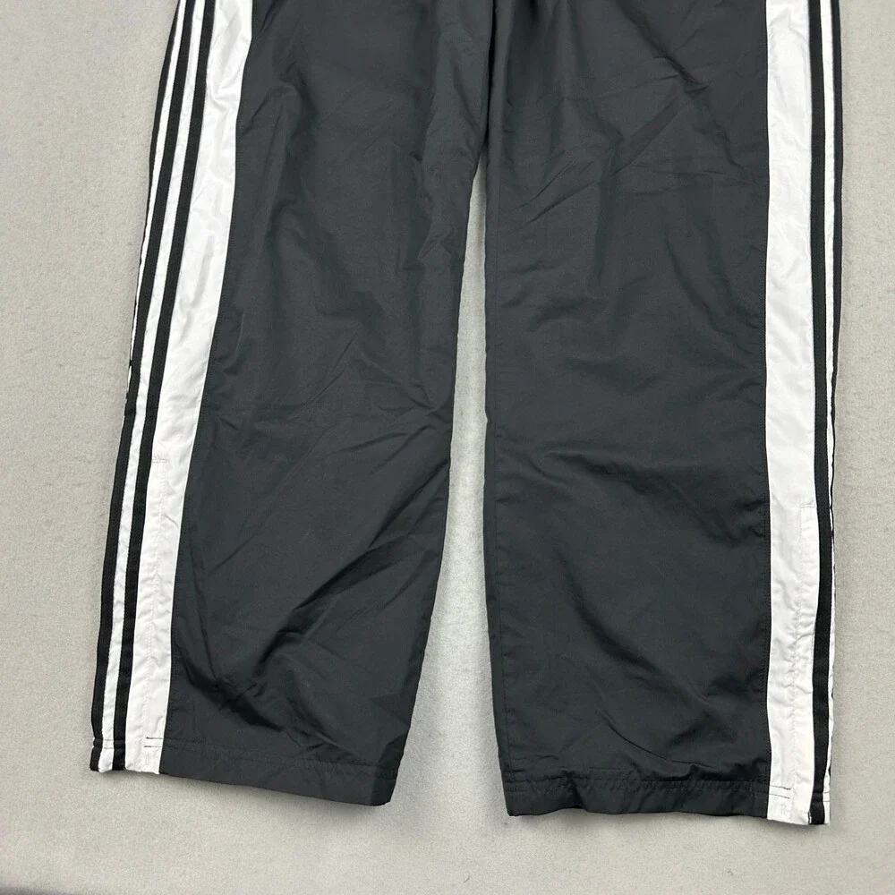 Adidas Pants Men XL Black White 3 Stripe Windbreaker Mesh Lined Zip Hem Sports